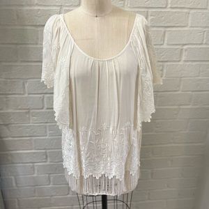 TAS White fringe and embroidery top | size XS